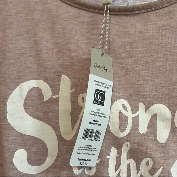 Charlie Paige Pale Pink Strong Is The New Pretty Cold Shoulder Tee Size L/XL - Picture 5 of 8